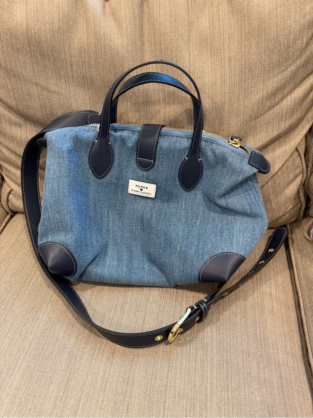 RARE Stoney Clover Lane x Parke Blue Denim Bag with Navy Vegan Leather Trim